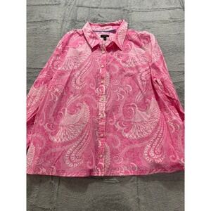 Talbots Pink Paisley Button Up Shirt Womens 2XP Petite Cotton Classic Top